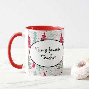 Handdrawn Christmas Trees Evergreen Pine Red Green Mug