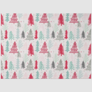 Handdrawn Christmas Trees Evergreen Pine Red Green Tissue Paper