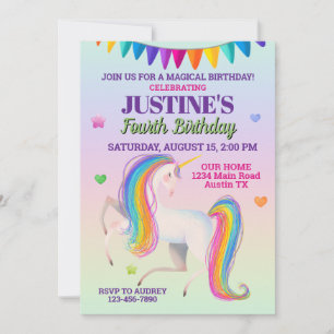 Handdrawn Colourful Magical Unicorn Birthday Invitation