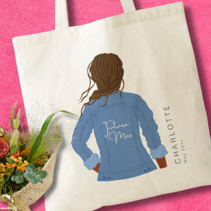 HandDrawn Denim Jacket Dark Hair & Skin Future Mrs Tote Bag