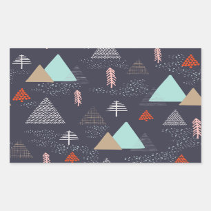 Handdrawn Evergreen Pine Trees in Snow at Night Rectangular Sticker