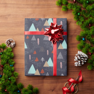 Handdrawn Evergreen Pine Trees in Snow at Night Wrapping Paper