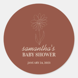 Handdrawn Flower Simple Boho Baby Shower Classic Round Sticker