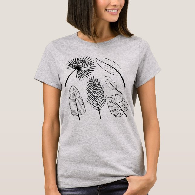 Handdrawn Flowers Doodles Black and White Plants T T-Shirt (Front)