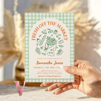 Handdrawn Green Fresh Off the Market Bridal Shower Invitation