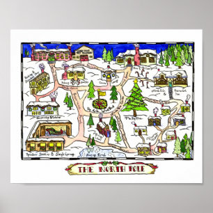 Handdrawn North Pole Map Poster