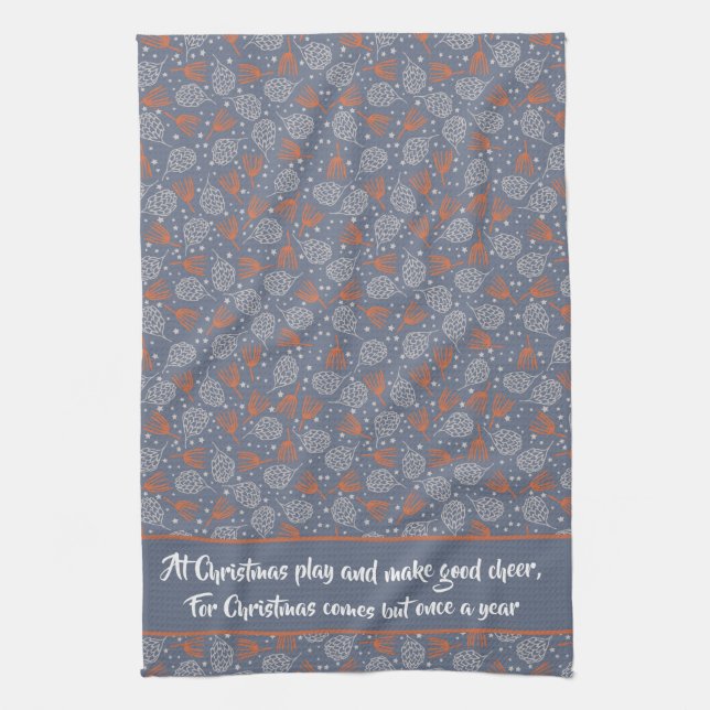 Handdrawn Pine Cones and Boughs Tea Towel (Vertical)