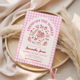 Handdrawn Pink Fresh Off the Market Bridal Shower Invitation