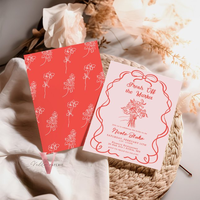 Handdrawn Pink Off the Market Bridal Shower Invite (Creator Uploaded)