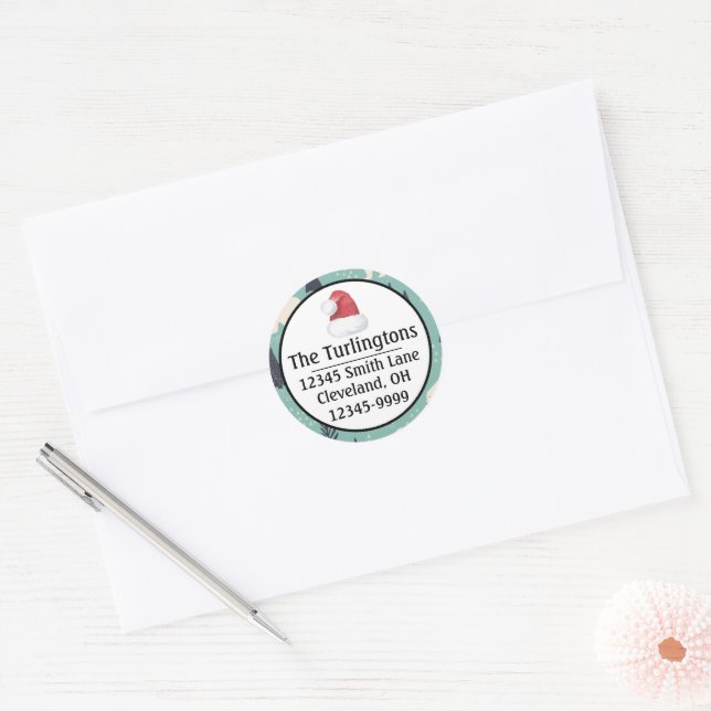 Handdrawn Polar Bears Evergreen Return Address Classic Round Sticker (Envelope)