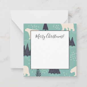 Handdrawn Polar Bears Evergreen Trees in the Snow Card