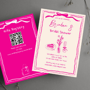 Handdrawn scribble retro pink ribbon bridal shower invitation