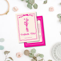 Handdrawn scribble retro pink ribbon bridal shower