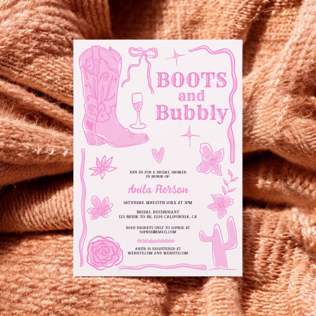 Handdrawn scribbles boots bubbly bridal shower invitation (Handdrawn scribbles boots bubbly bridal shower invitation)