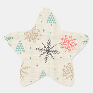 Handdrawn Snowflakes Christmas Trees Multicolor Star Sticker