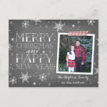 Handdrawn Snowflakes Collection Holiday Postcard<br><div class="desc">Featuring hand drawn snowballed,  distressed chalky background,  tilted photo and decorative typography.</div>
