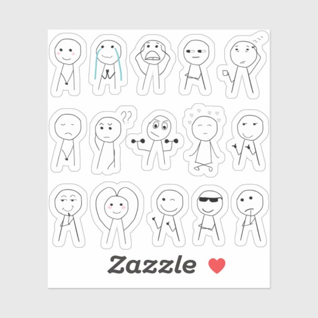 Handdrawn Stick Figures Funny Stickman Reactions (Sheet)