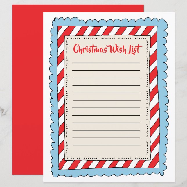 Handdrawn Stripe Kids Christmas List Template (Front/Back)