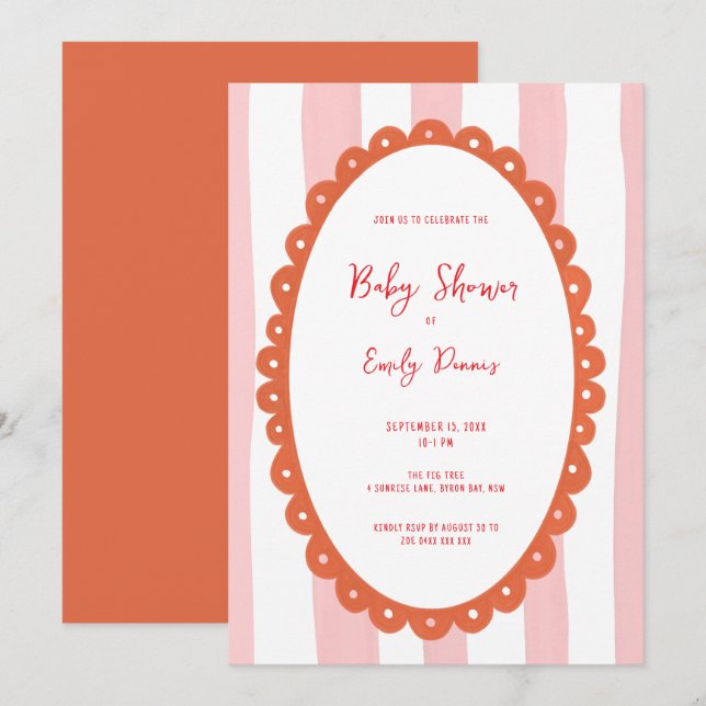 Handdrawn Whimsical Bold Bright Baby Shower Invitation (Front/Back)