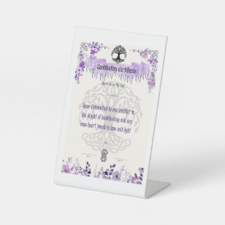 Handfasting certificate display Board for celtic g Pedestal Sign