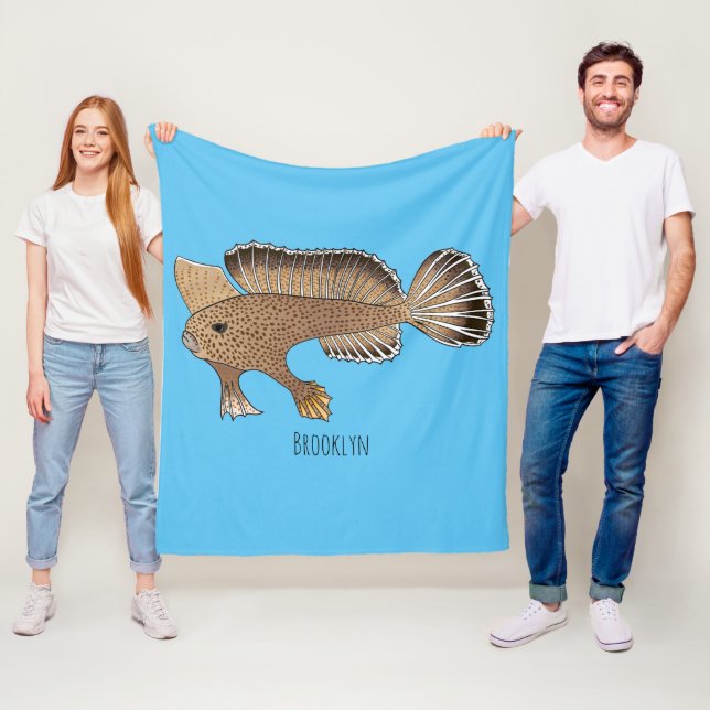 Handfish cartoon illustration fleece blanket (In Situ)