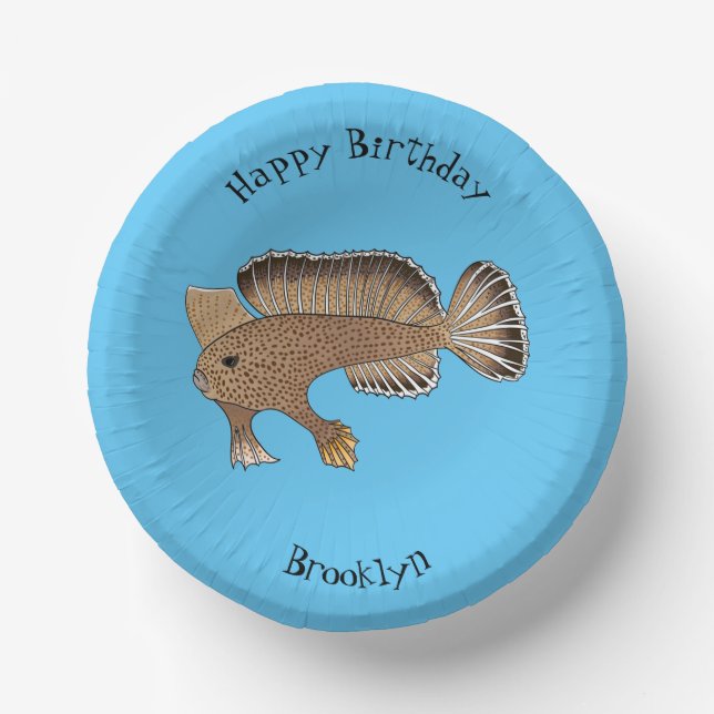 Handfish cartoon illustration paper plate (Front)