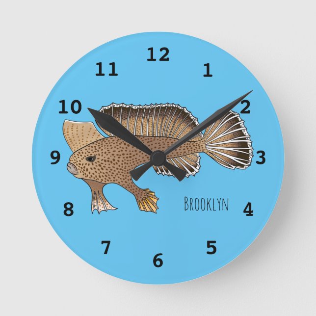 Handfish cartoon illustration round clock (Front)