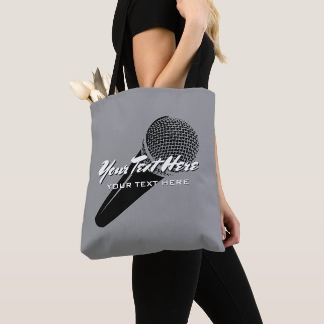 Handheld vocal microphone mic design personalised tote bag (Close Up)