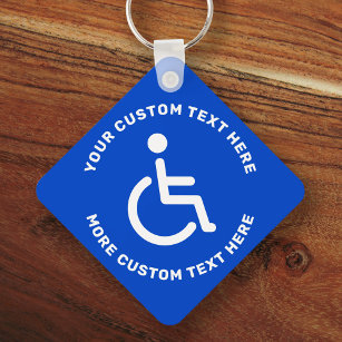 Handicapped disabled symbol text blue white key ring