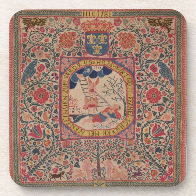 Handknitted carpet depicting Jacob's dream, Alsace Coaster (Front)