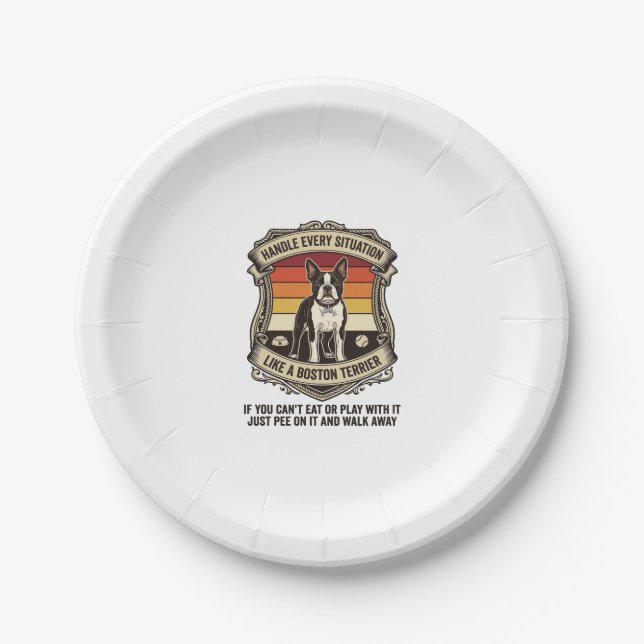 Handle Every Situation Boston Terrier Dog Sunset S Paper Plate (Front)