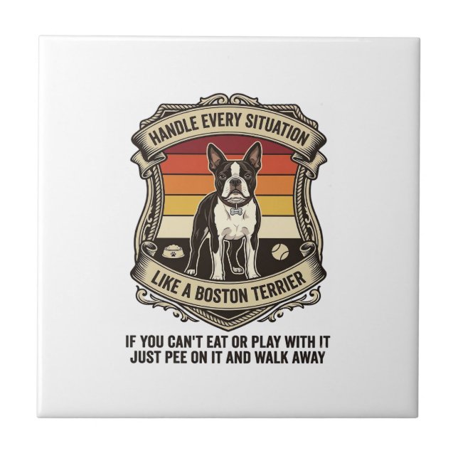 Handle Every Situation Boston Terrier Dog Sunset S Tile (Front)