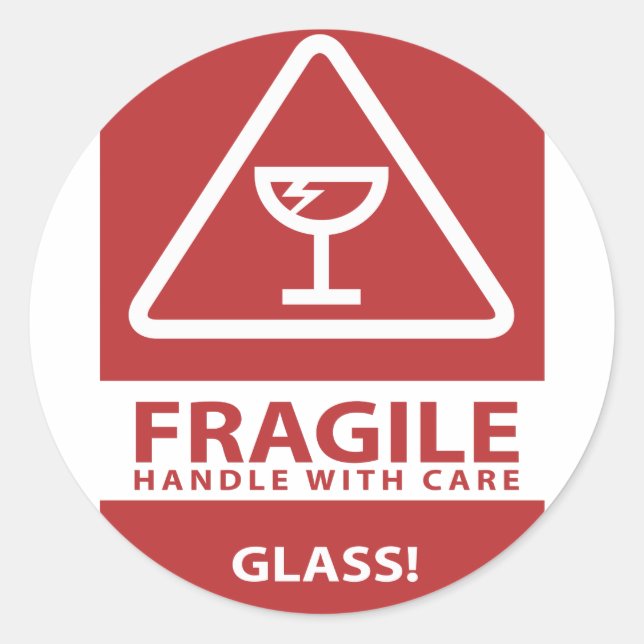 Handle with care classic round sticker (Front)