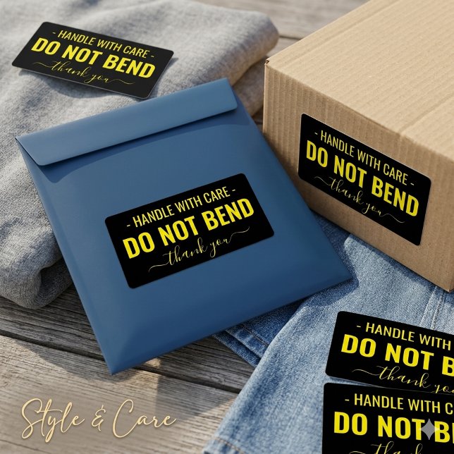 Handle with Care - Do Not Bend Black Yellow (Handle with Care - Do Not Bend Black Yellow Label)