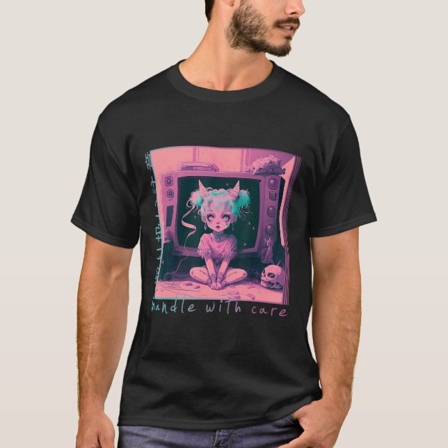 Handle with Care Pastel Goth Kawaii Anime Menhera  T-Shirt (Front)