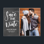 Handlettered Script Chalkboard Photo Save the Date Announcement Postcard<br><div class="desc">Customisable save the date postcard featuring hand-lettered calligraphy with faux chalkboard background. Personalise this flat card by adding your own photo and details.</div>