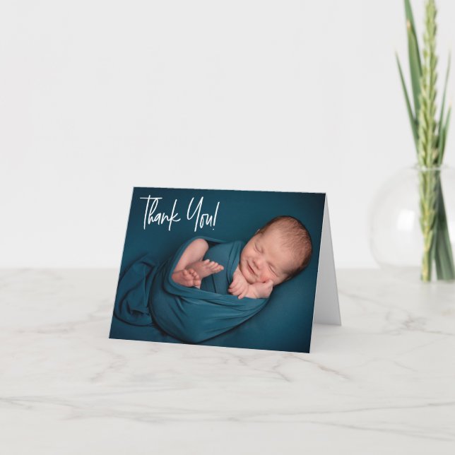 Handlettering Baby Boy Photo baby shower thank you Card (Front)