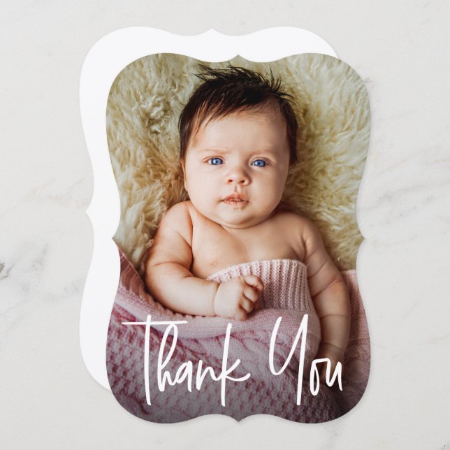 Handlettering Custom Baby Girl Shower Photo Modern Thank You Card (Front/Back)