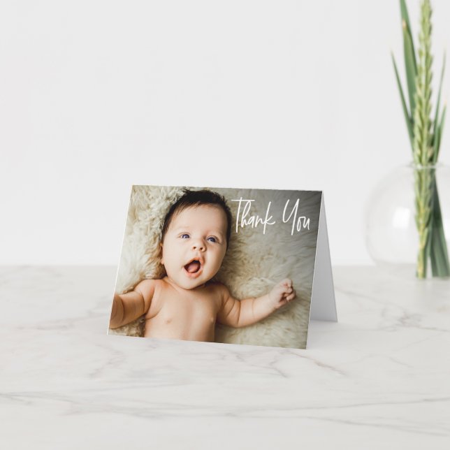 Handlettering Custom Baby Shower 1 Photo Thank You Card (Front)