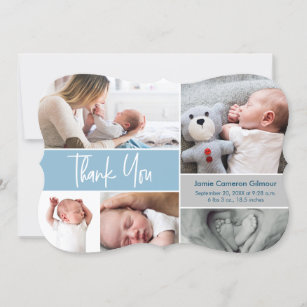 Handlettering Photo Collage Blue Baby Shower Thank You Card
