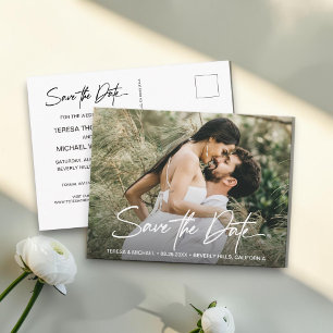Handlettering Save the Date Custom Photo Engaged Announcement Postcard