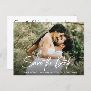 Handlettering Save the Date Custom Photo Engaged Announcement Postcard