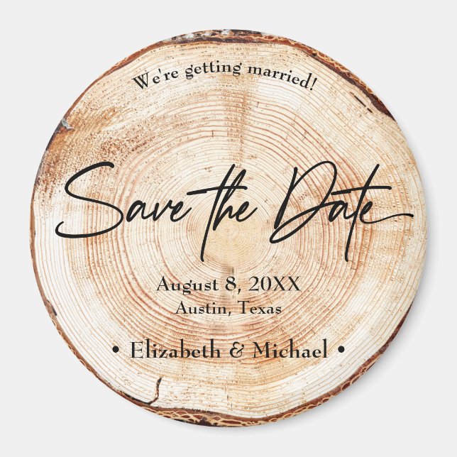 Handlettering  Save the Date Wood Rustic wedding Magnet (Front)