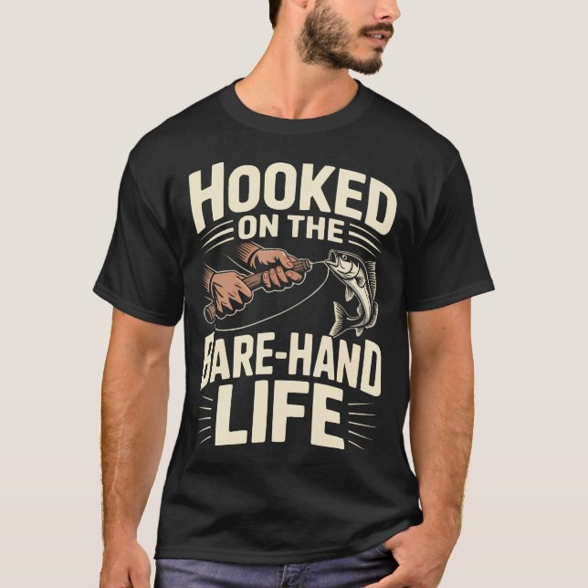 Handlining Fishing Lover Catching Fish T-Shirt (Front)