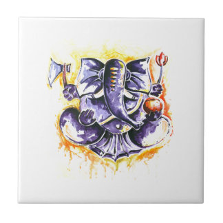 Handmade Abstract Painting of Lord Ganesha Tile