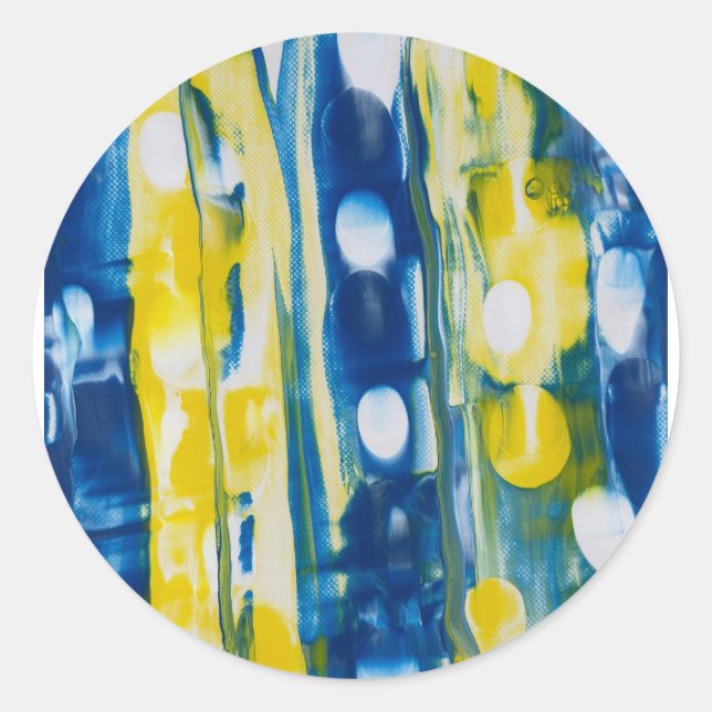 handmade artwork/Bule and yellow  Classic Round Sticker (Front)
