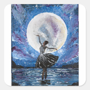 Handmade artwork- dancing with the moon  square sticker