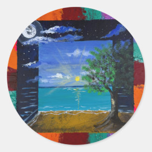 Handmade artwork - Day and Night Classic Round Sticker
