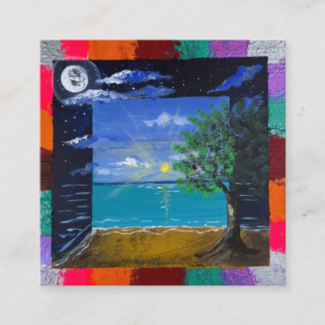 Handmade artwork - Day and Night  Square Business Card (Front)
