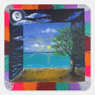 Handmade artwork - Day and Night Square Sticker